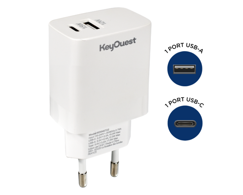 Chargeur secteur USB 12 W / USB-C 15 W